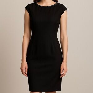 Talbots Sleeveless A Line Dress Women Black Cocktail Party Size 16 Beaded Neck